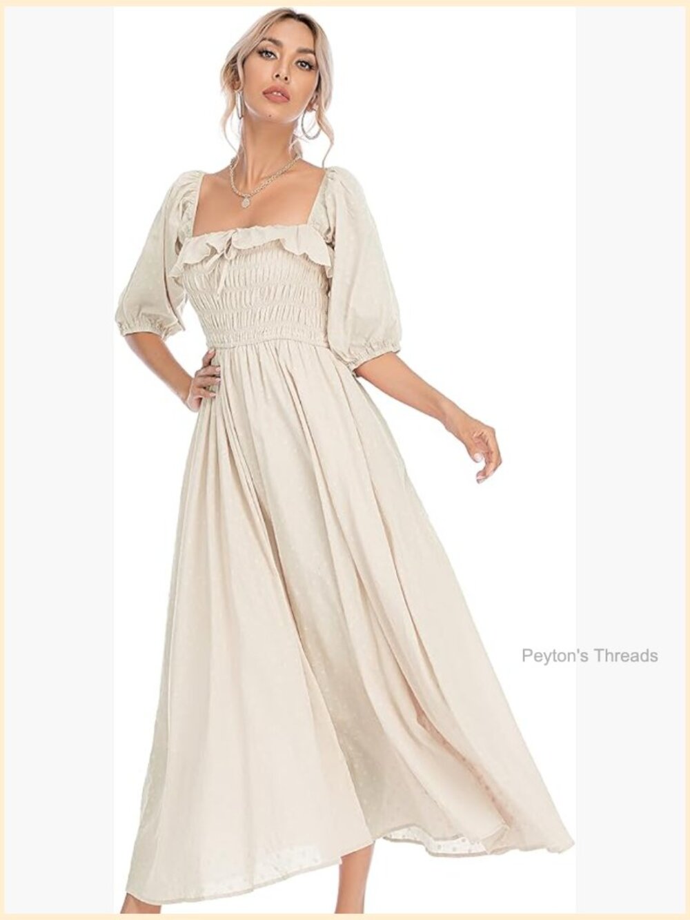 100% Cotton Women Summer Half Sleeve Ruffled Backless A Line Midi Dress